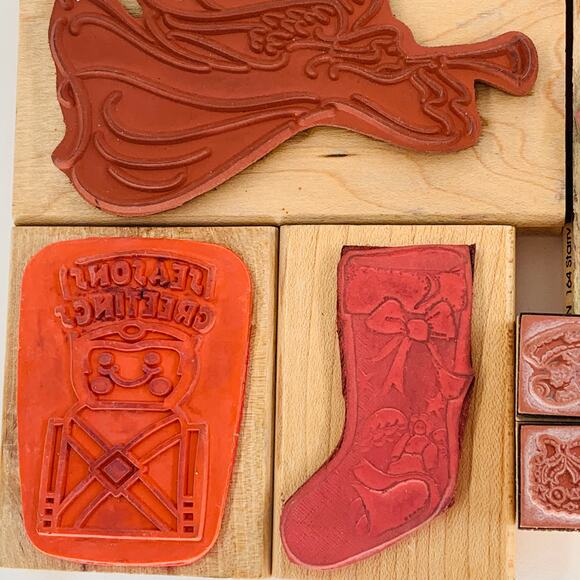 Rubber Stamp Lot Of 20 Christmas  Snowman Tree Wisemen Stocking Angel Reindeer - Picture 5 of 16